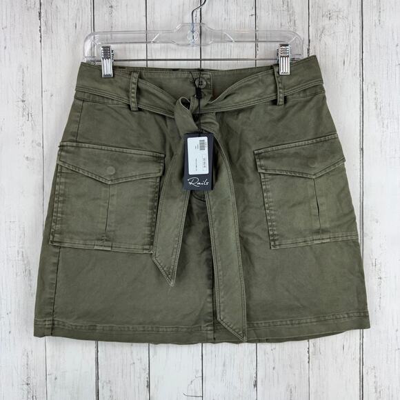 NWT Rails Olive Green Nola Military Utility Skirt Cotton Canvas Belt Size Medium - Picture 2 of 16
